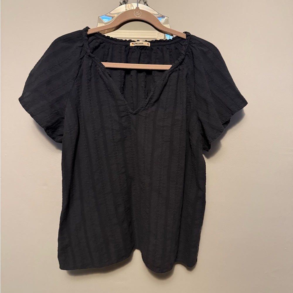 Marine Layer Black Textured Blouse
